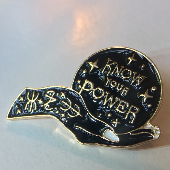 “Know Your Power” hand black metal enamel pin NWT - Picture 5 of 7